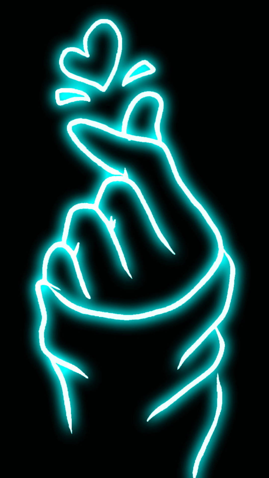 Finger Heart Turquoise Neon Light Wallpaper