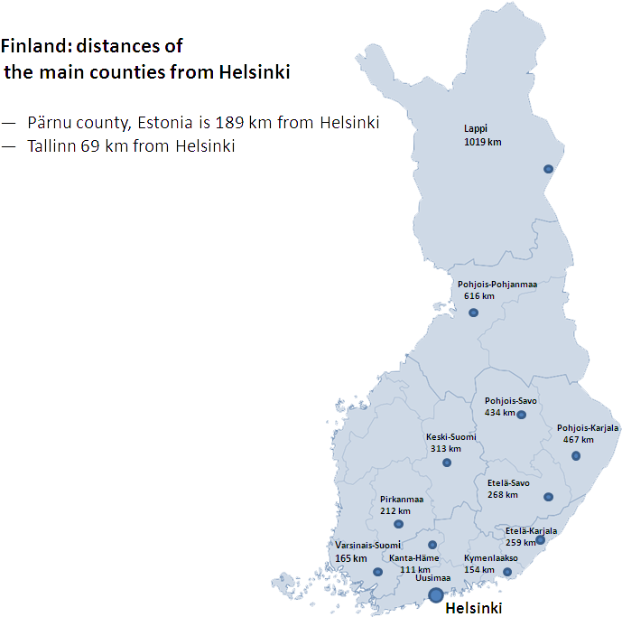 Finland Counties Distance From Helsinki Map PNG