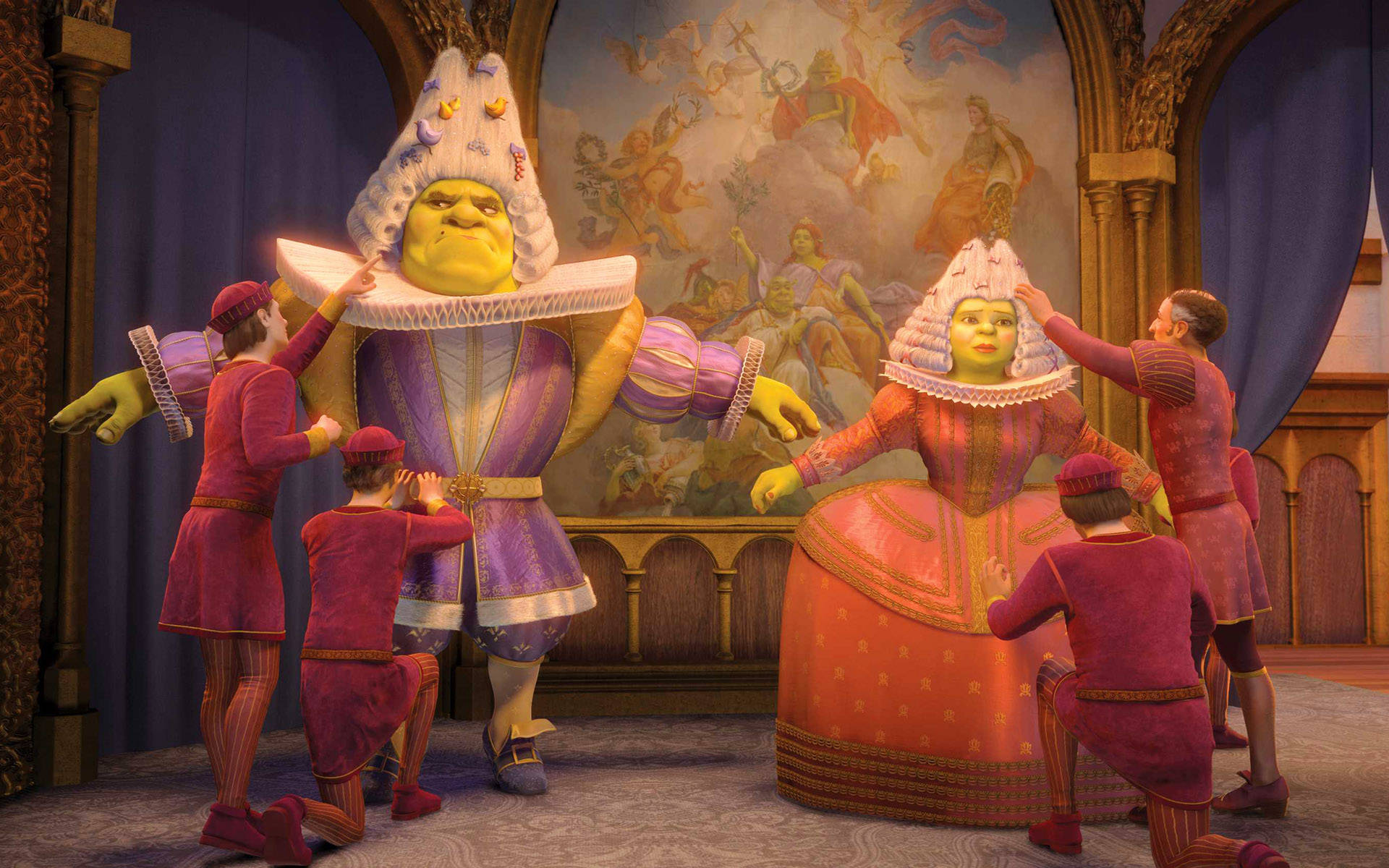 Fiona og Shrek 4K kongeligt tøj Tapet Wallpaper