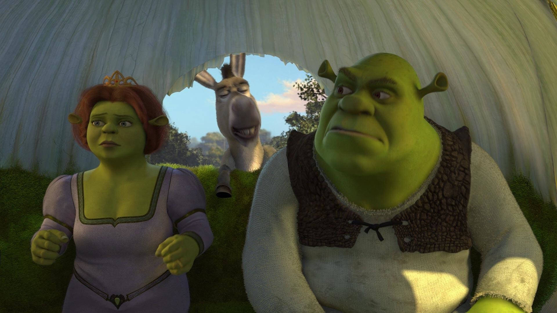 Fionas Abeskær Og Shrek 2 Tegnefilm På Scene Wallpaper