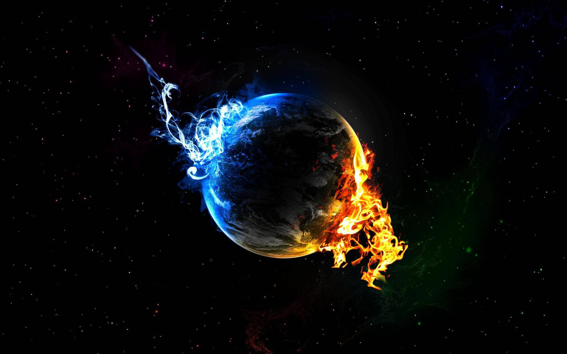 Earth's Mysterious Duality in Fire and Ice Wallpaper