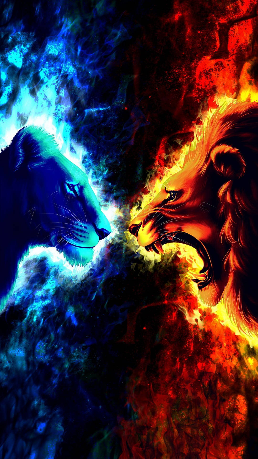 Fire And Ice Lion Iphone Wallpaper