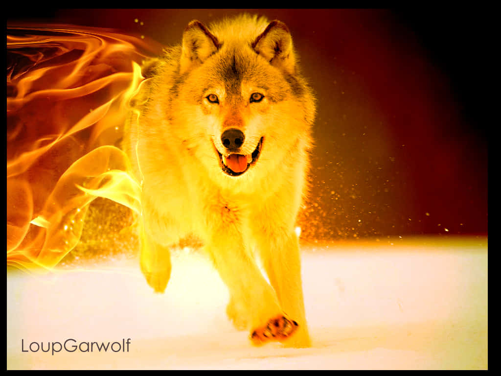Einstarker Wolf Wandert Vom Eis Ins Feuer. Wallpaper