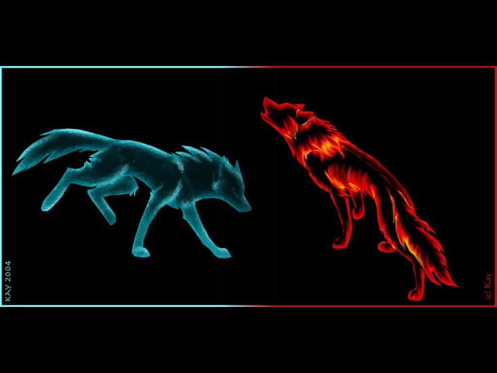 Image  Glowing Amidst Fire and Ice – Wolf Wallpaper