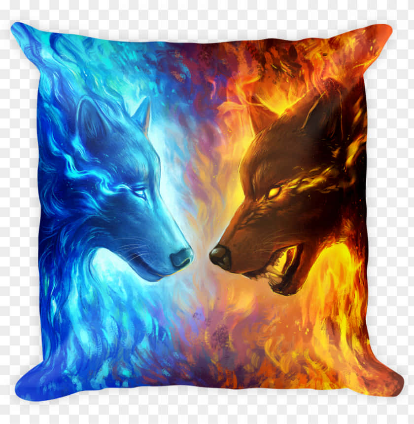 A majestic fire and ice wolf amid a winter landscape Wallpaper