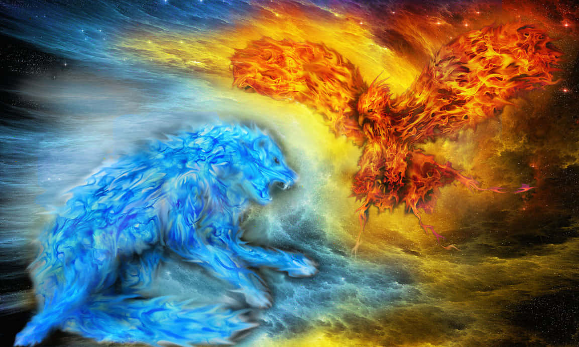 The beauty of a Fire and Ice Wolf Wallpaper