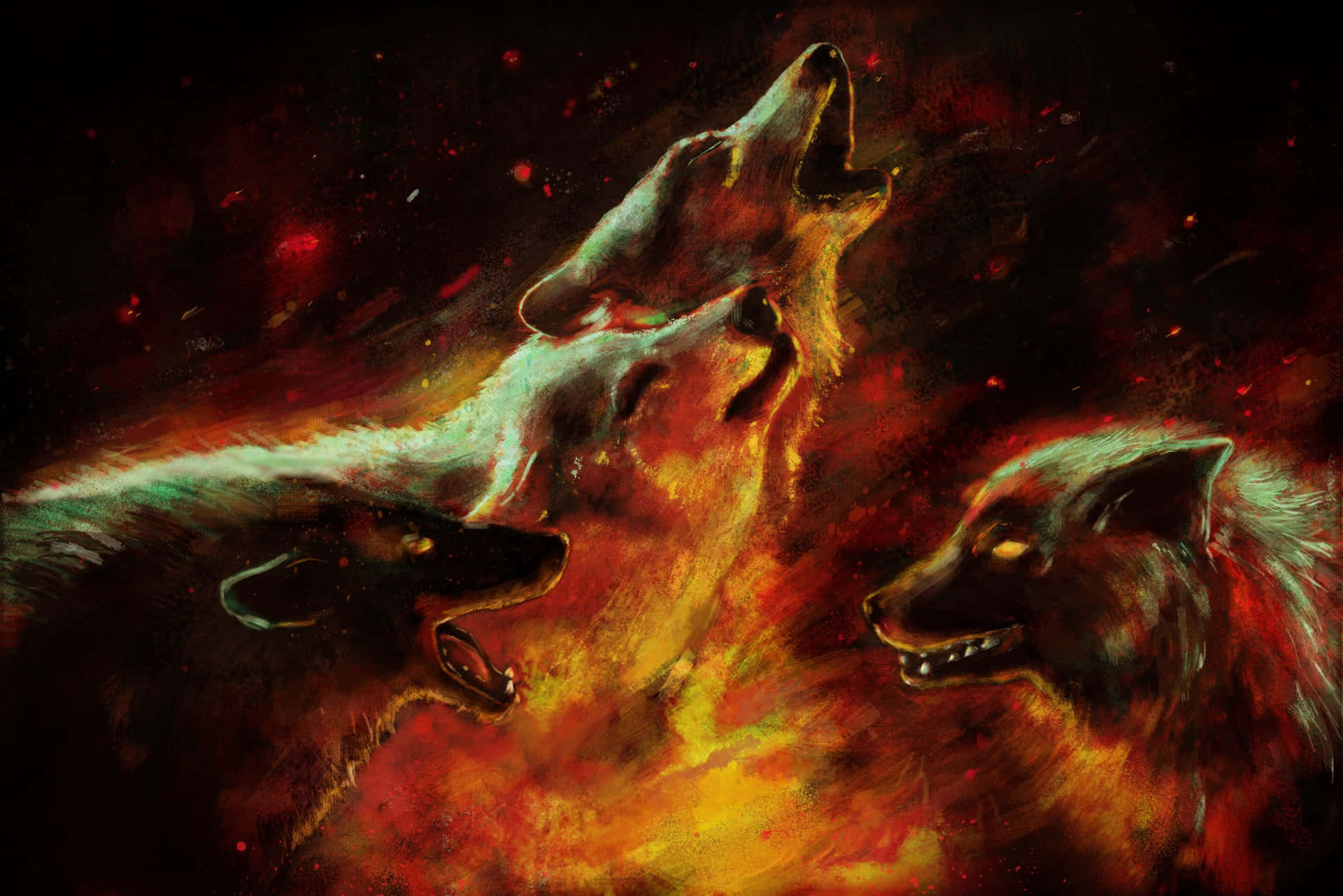 Bright and Mysterious: Fire and Ice Wolf Wallpaper