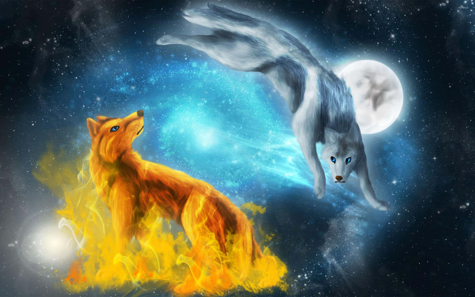Fire and Ice Wolf With a Fierce Expression Wallpaper