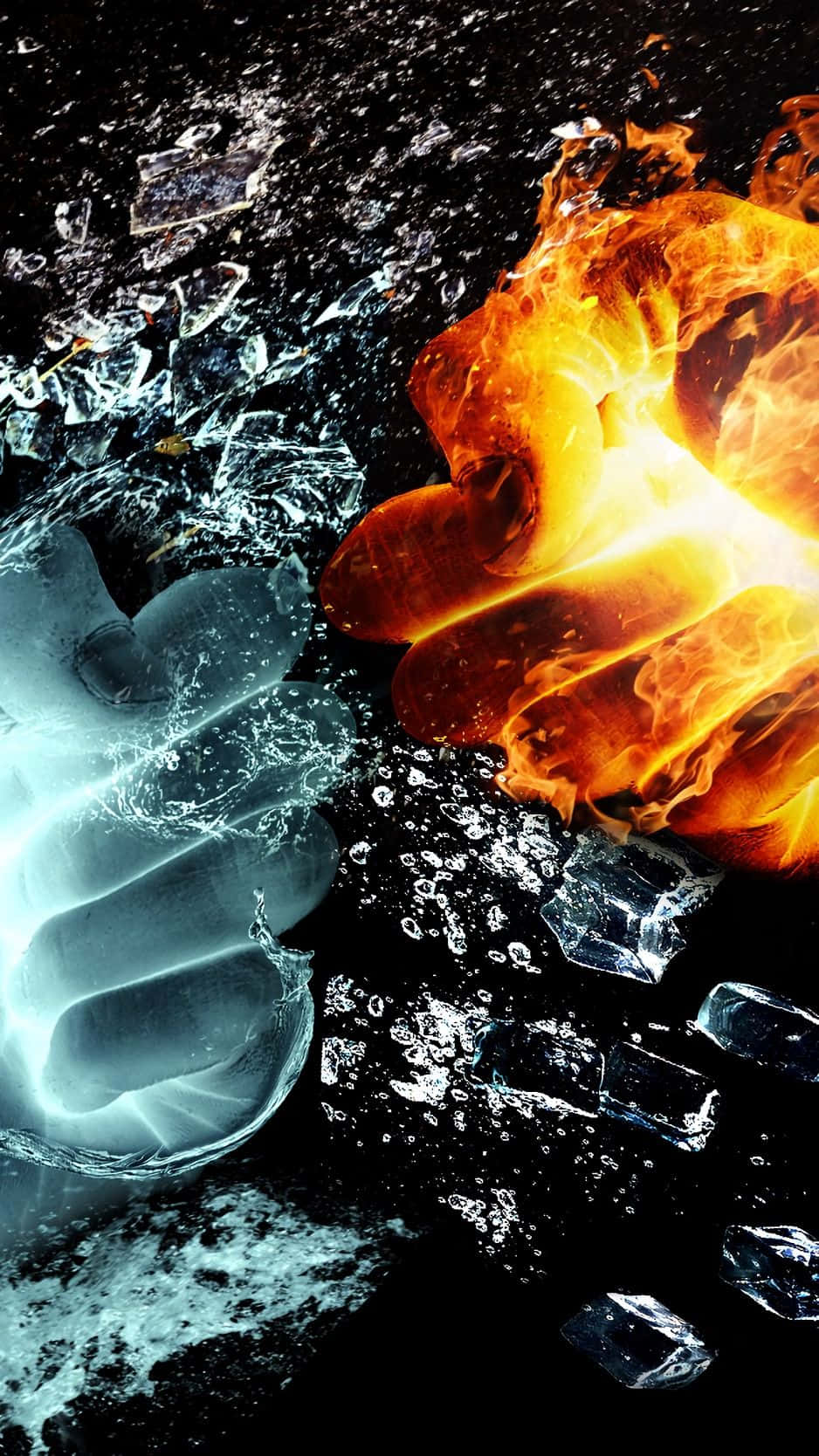 Two Hands With Fire And Water On Them Wallpaper