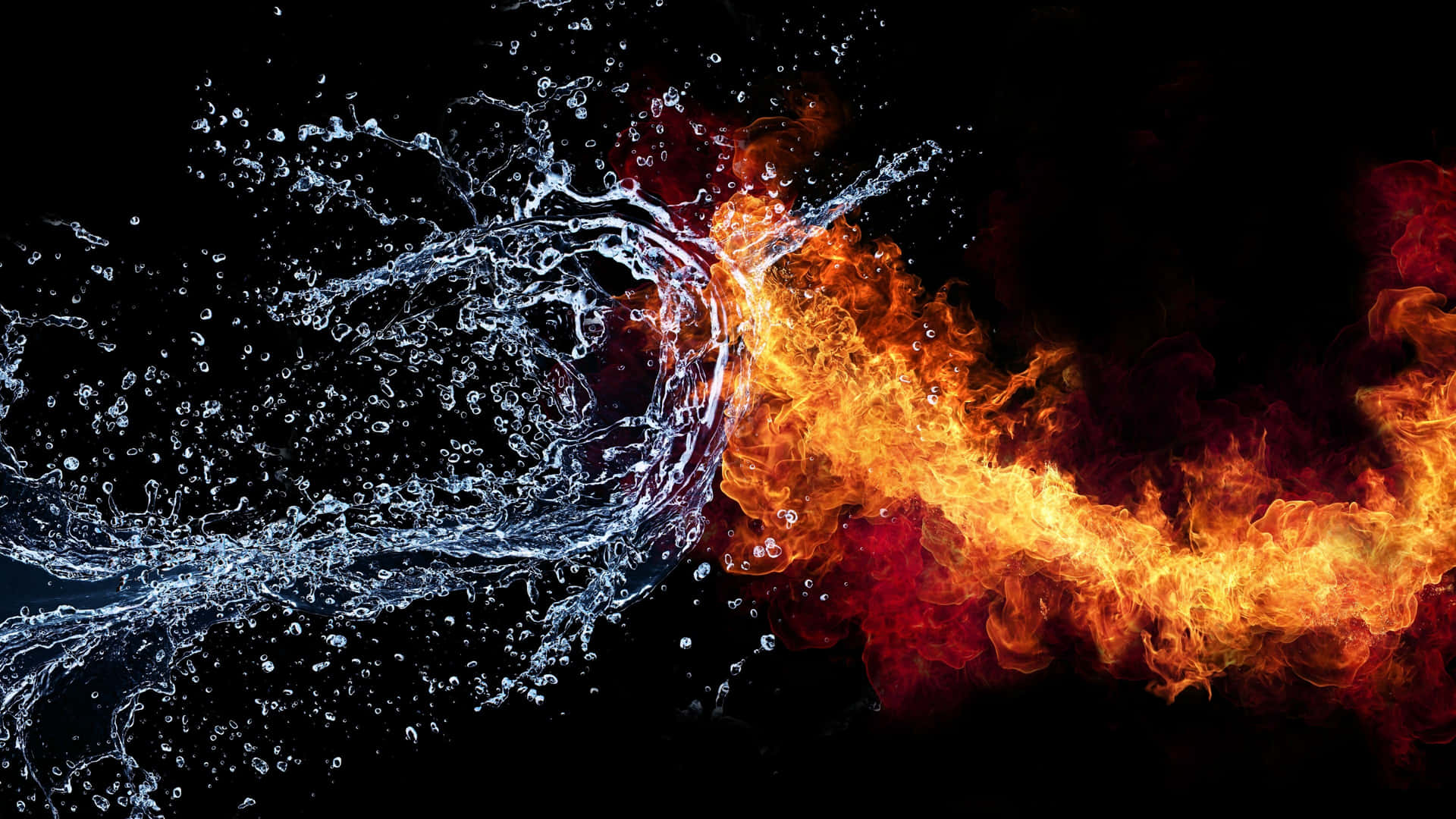 Modsætningselementer, ild og vand, sammen i balance. Wallpaper