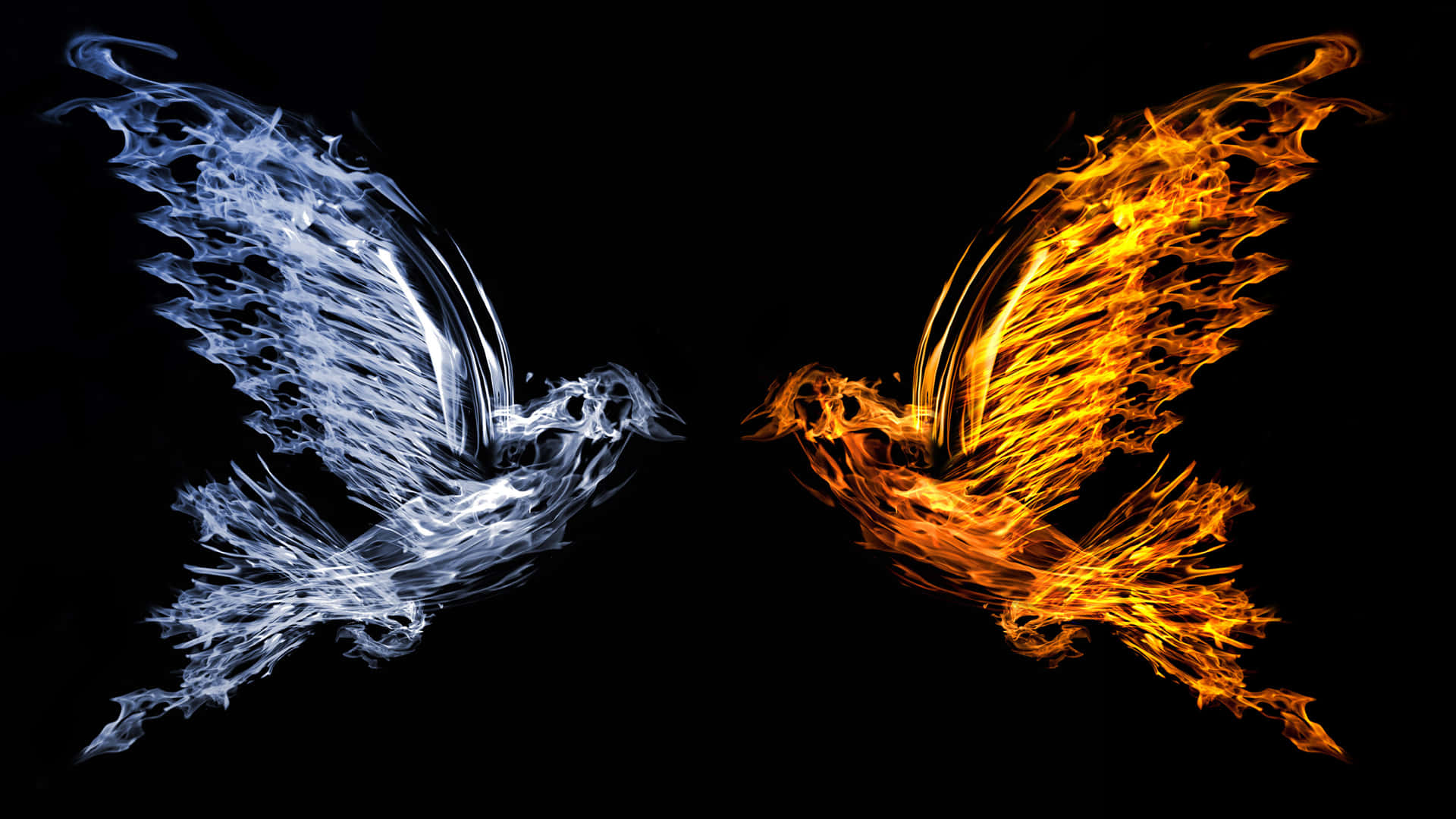 Udforsk den evige interaktion mellem ild og vand Wallpaper