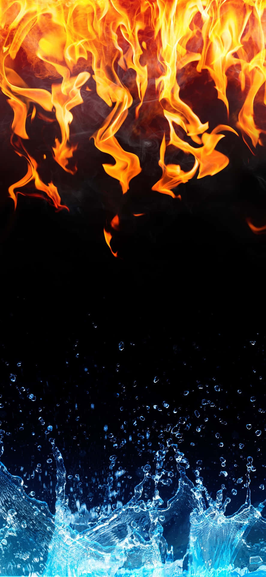 Kollisionen af de elementære kræfter - ild og vand - skaber et fascinerende billede. Wallpaper