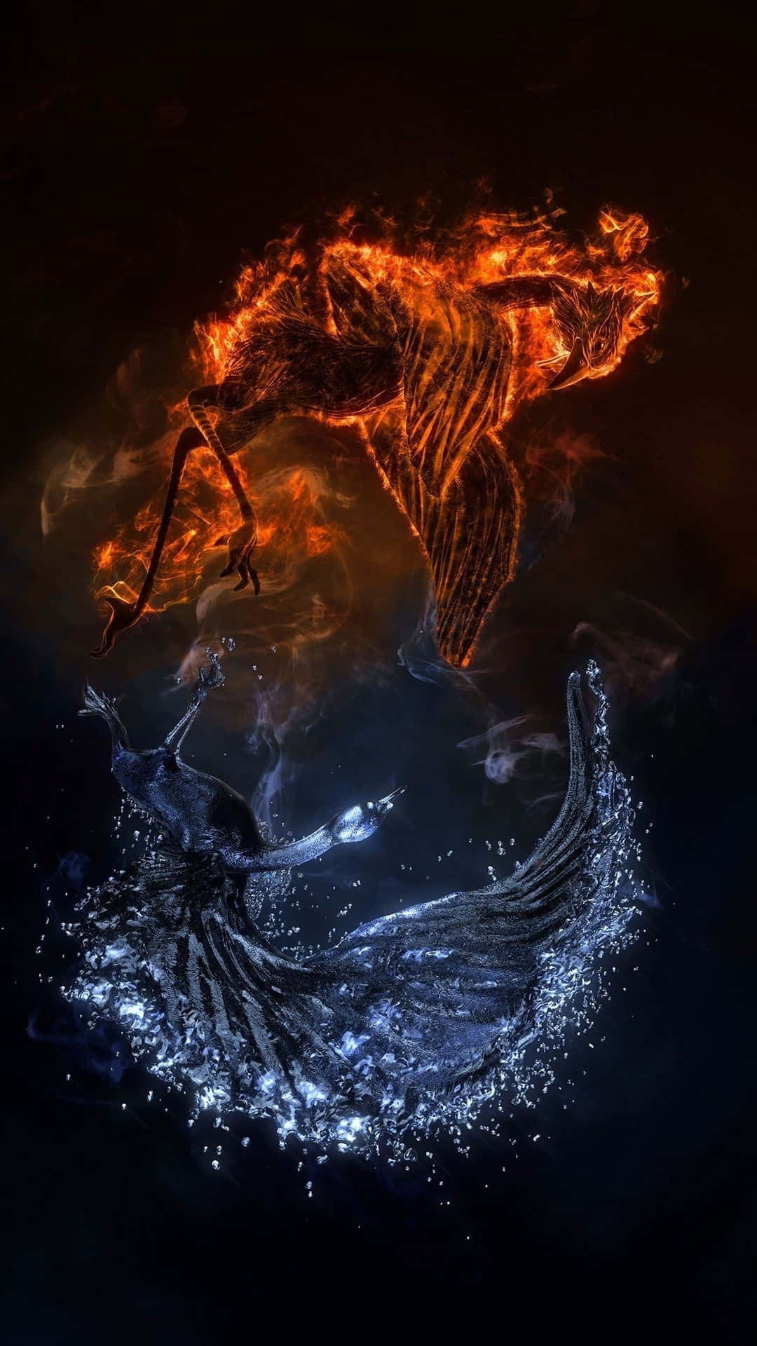 Fire and water: a beautiful contrast of power and serenity Wallpaper