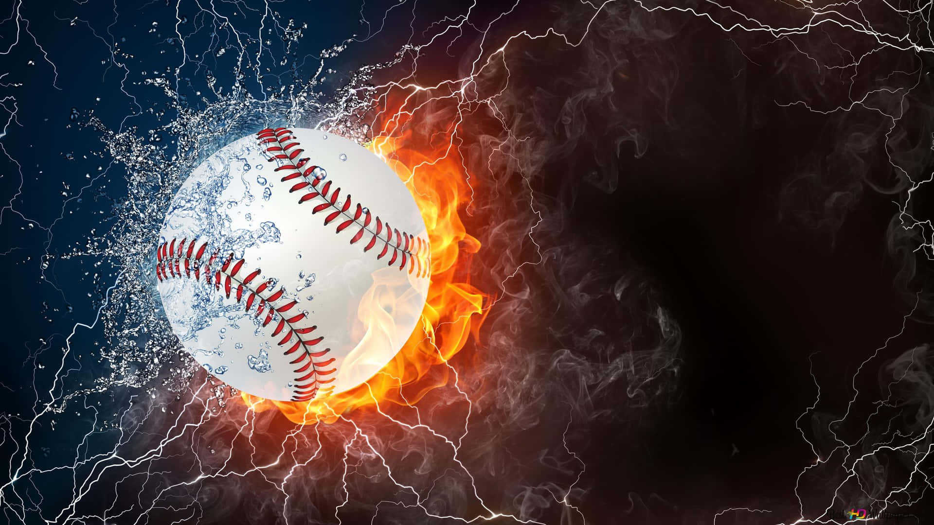 En baseball er i ilden med torden bag det. Wallpaper