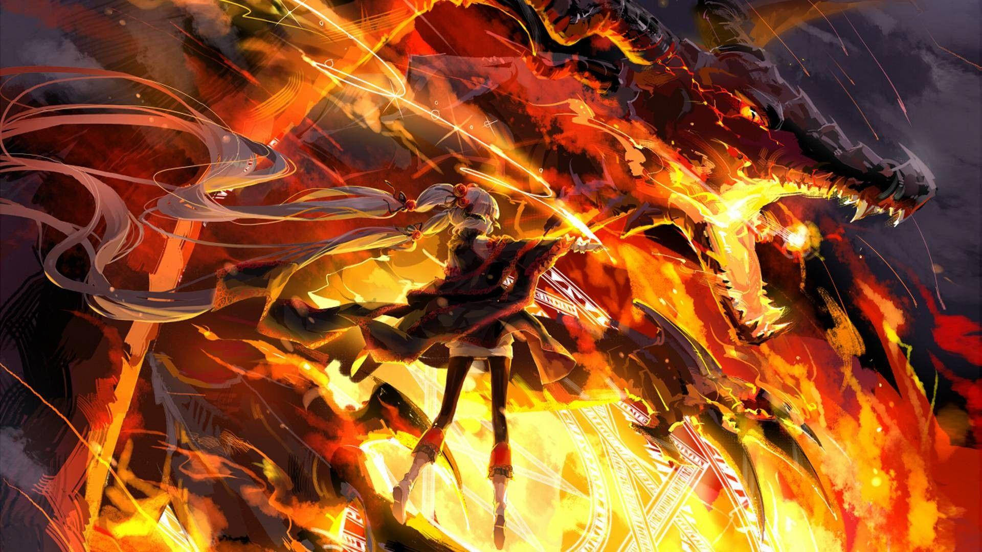 Fire Anime Dragon Girl Wallpaper