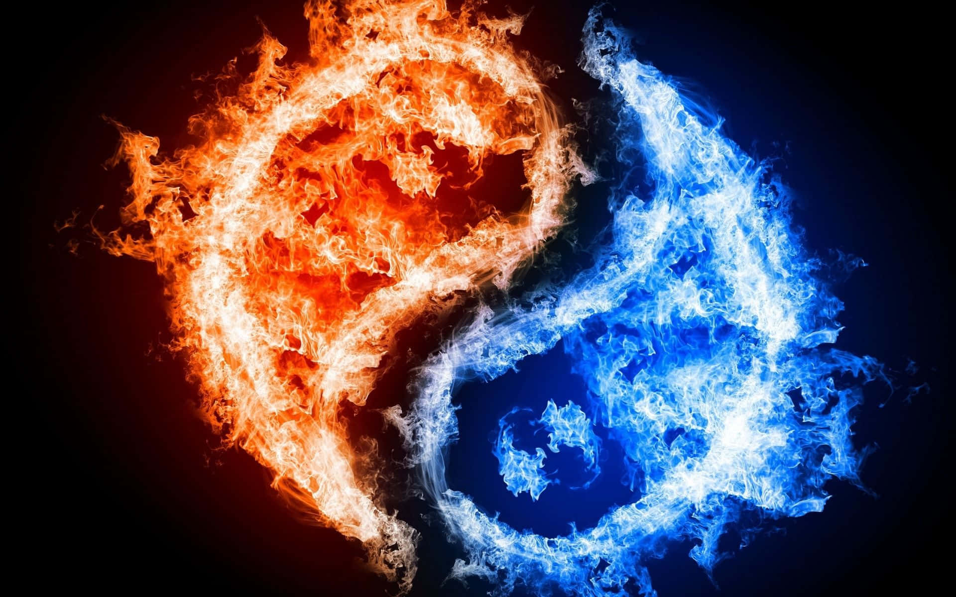 a blue and red yin yang symbol on a black background