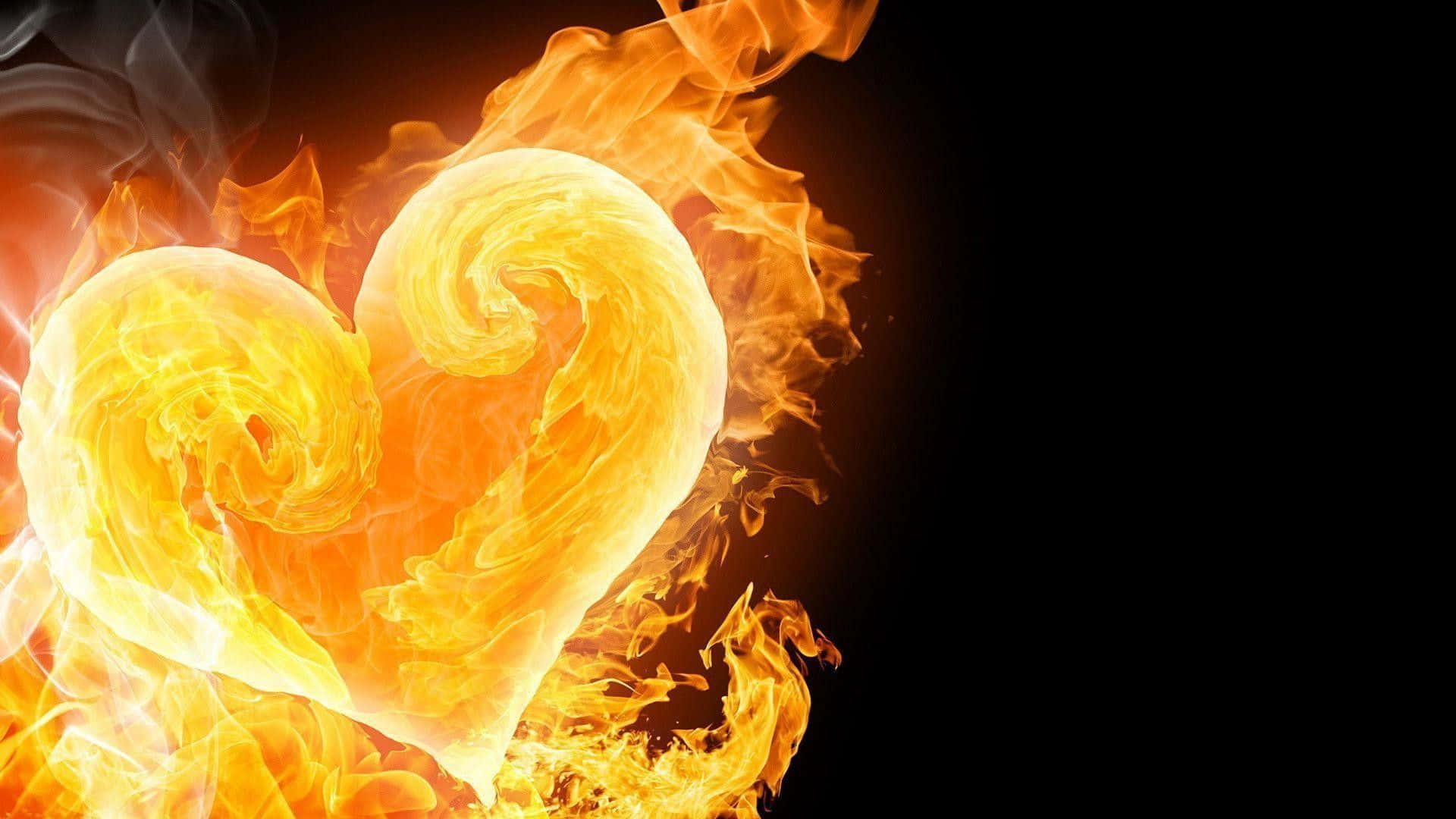 a heart shaped flame on a black background