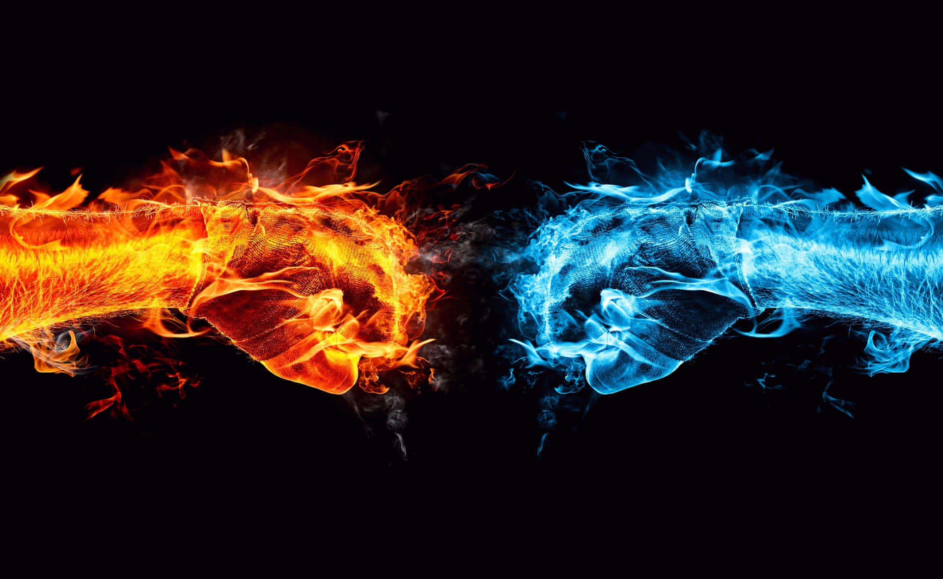 two fire fists on a black background