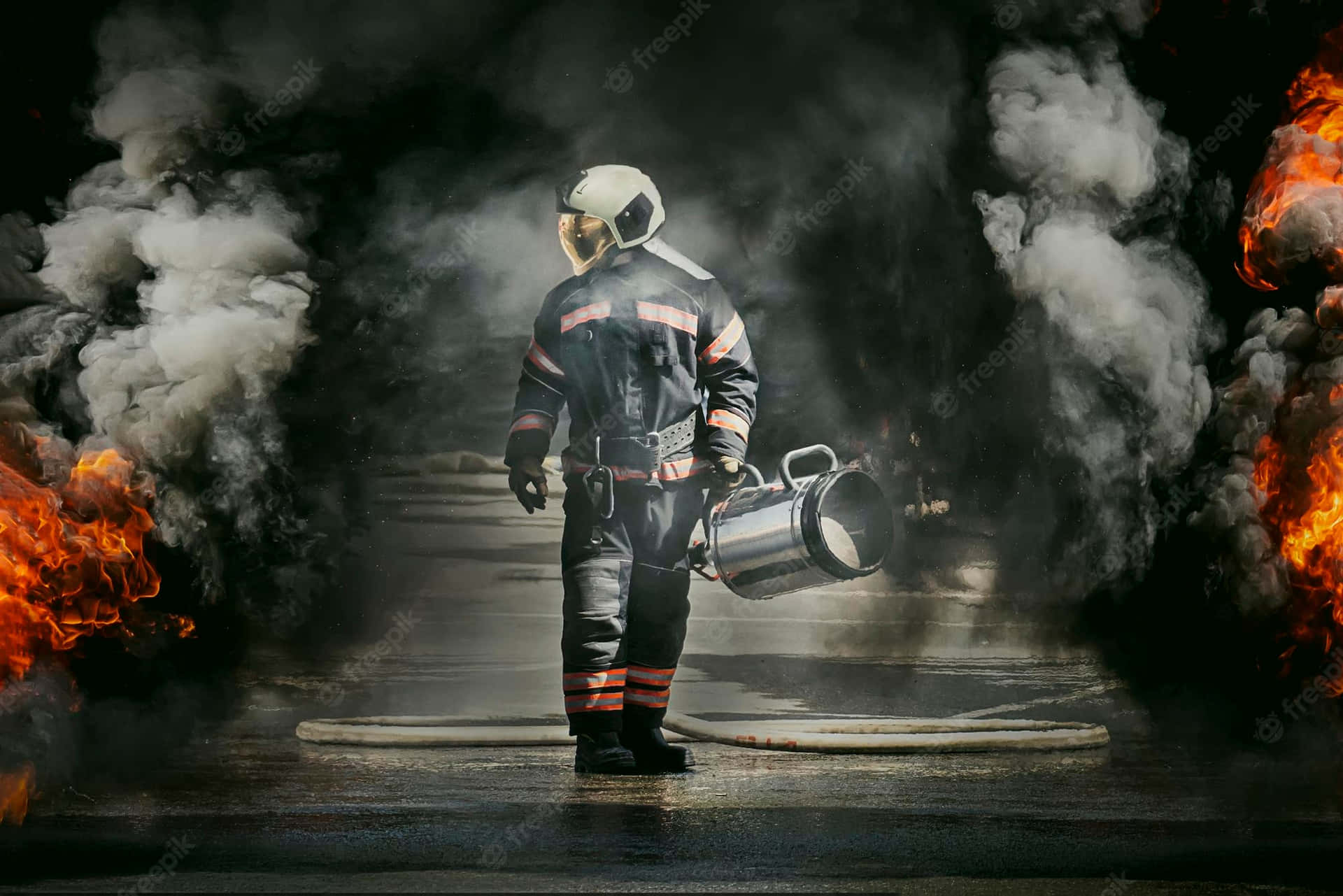 Fire Department Officer With An Arch Of Smoke Wallpaper