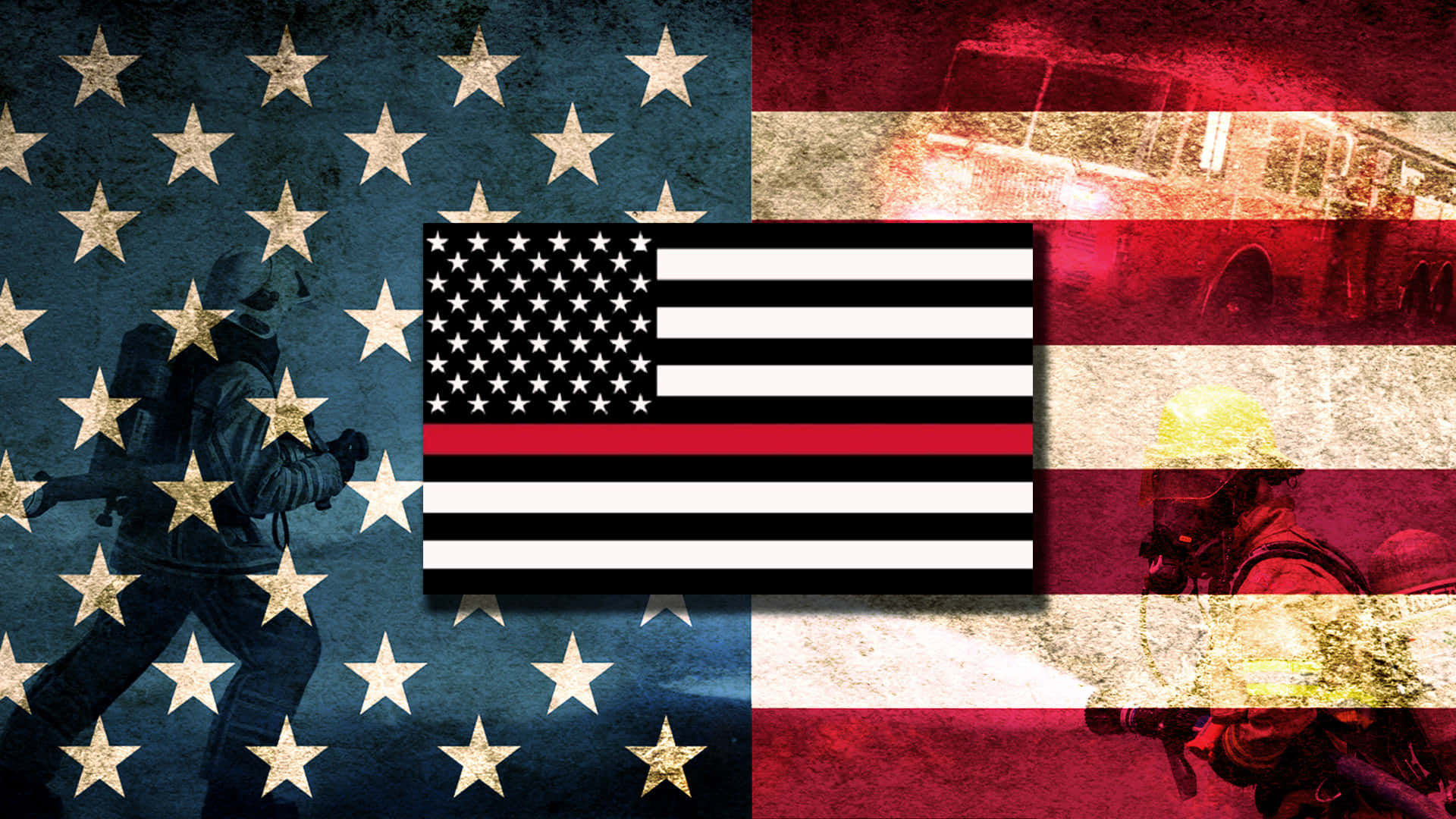 Einfeuerwehrmann Und Eine Amerikanische Flagge Wallpaper