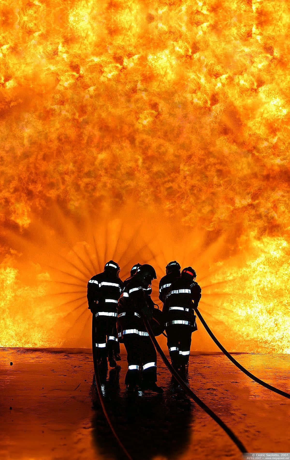 Fire Department With A Huge Fire Wallpaper