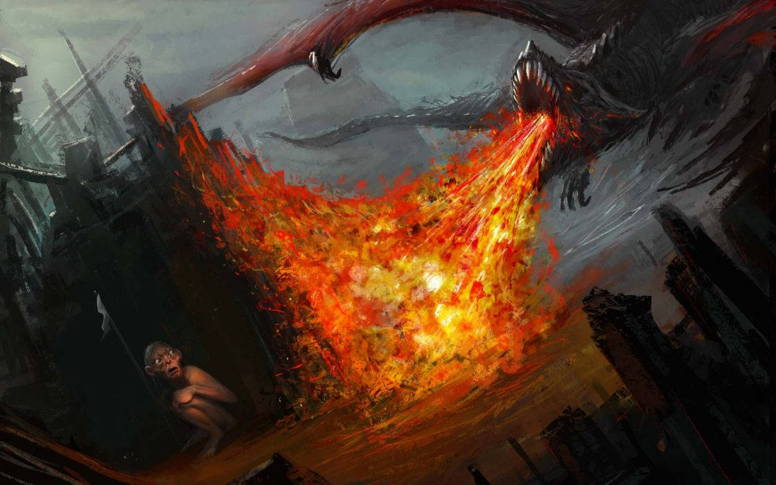 Fire Dragon And Sméagol Wallpaper
