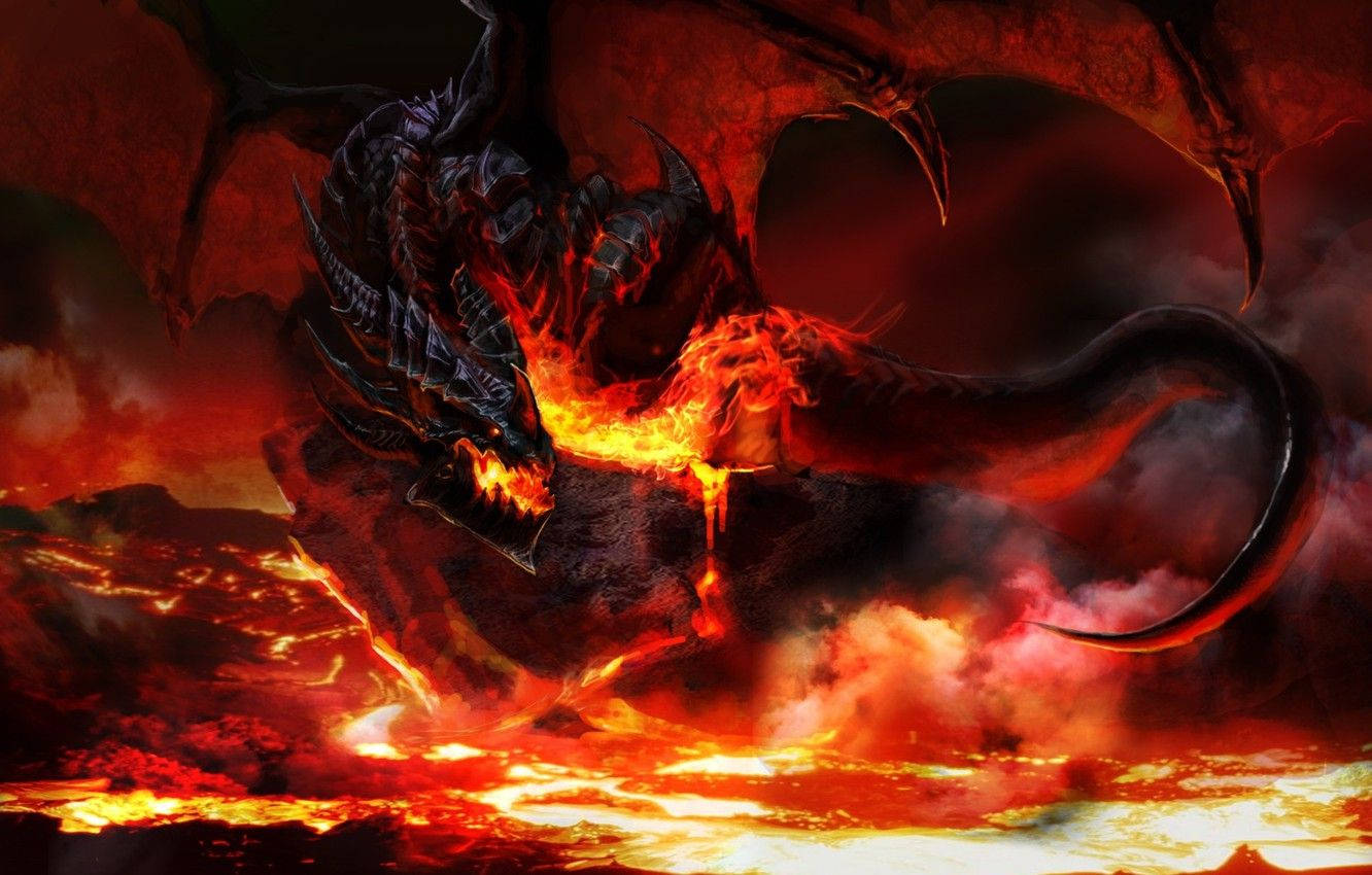 Majestic Fire Dragon Igniting From Molten Magma Wallpaper