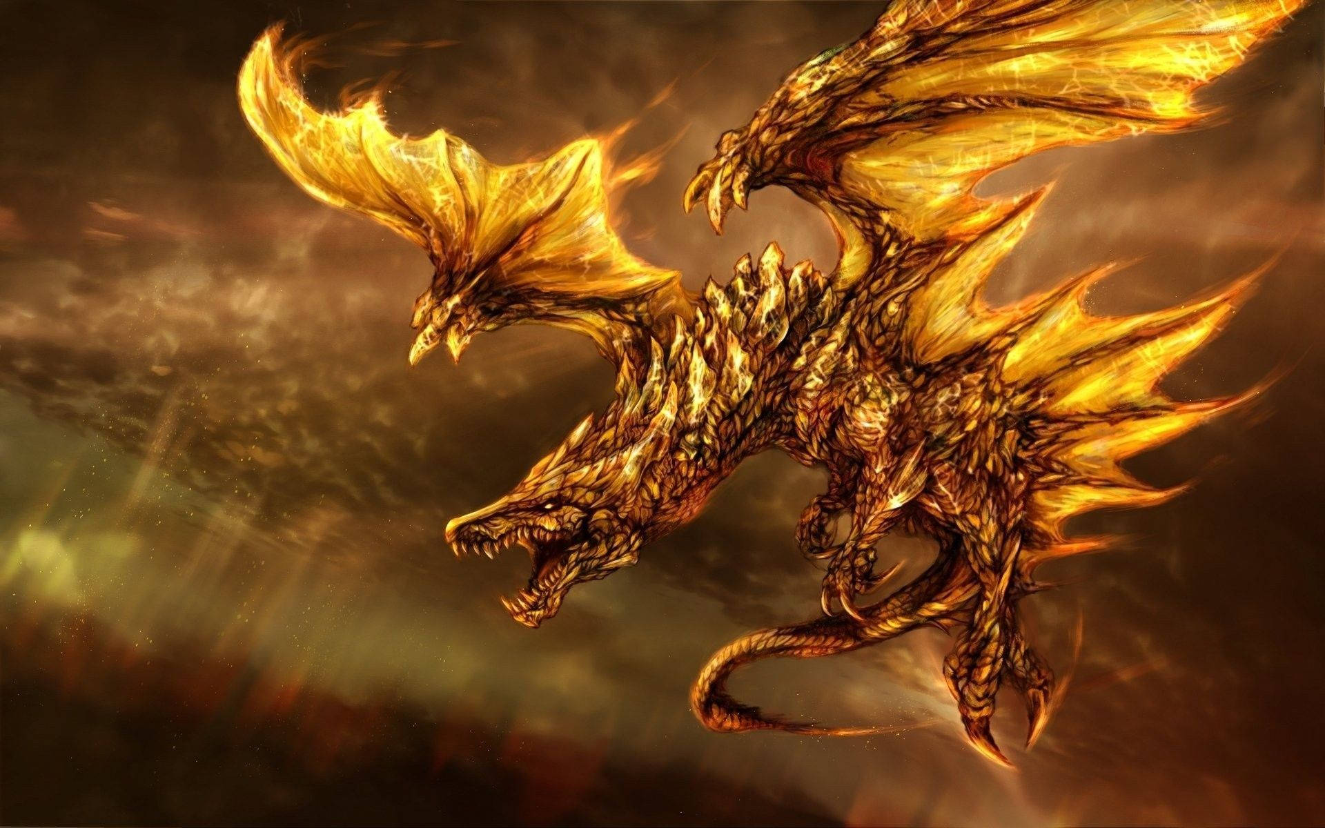 Fire Dragon With Golden Scales Wallpaper