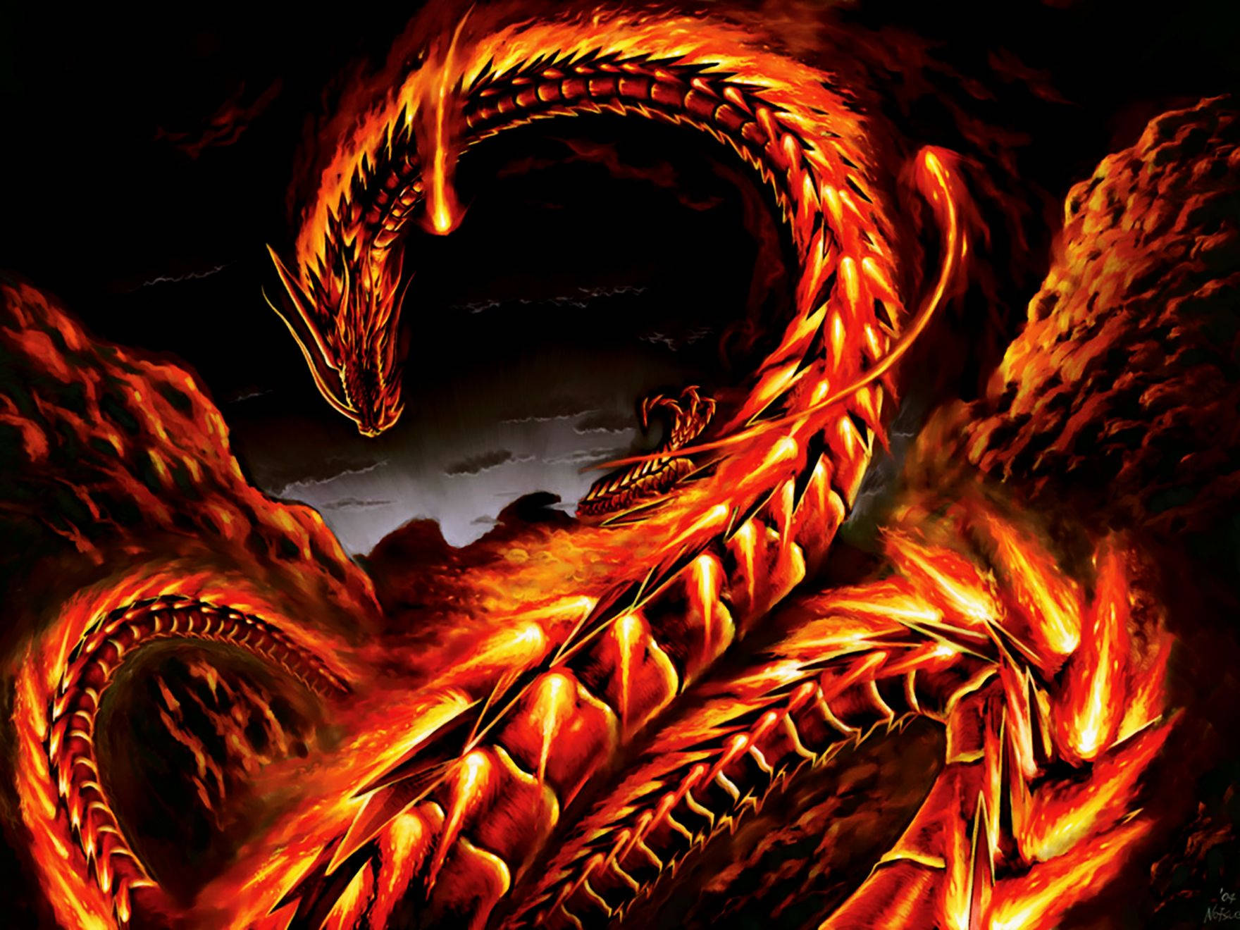 Fire Dragon With Long Body Wallpaper