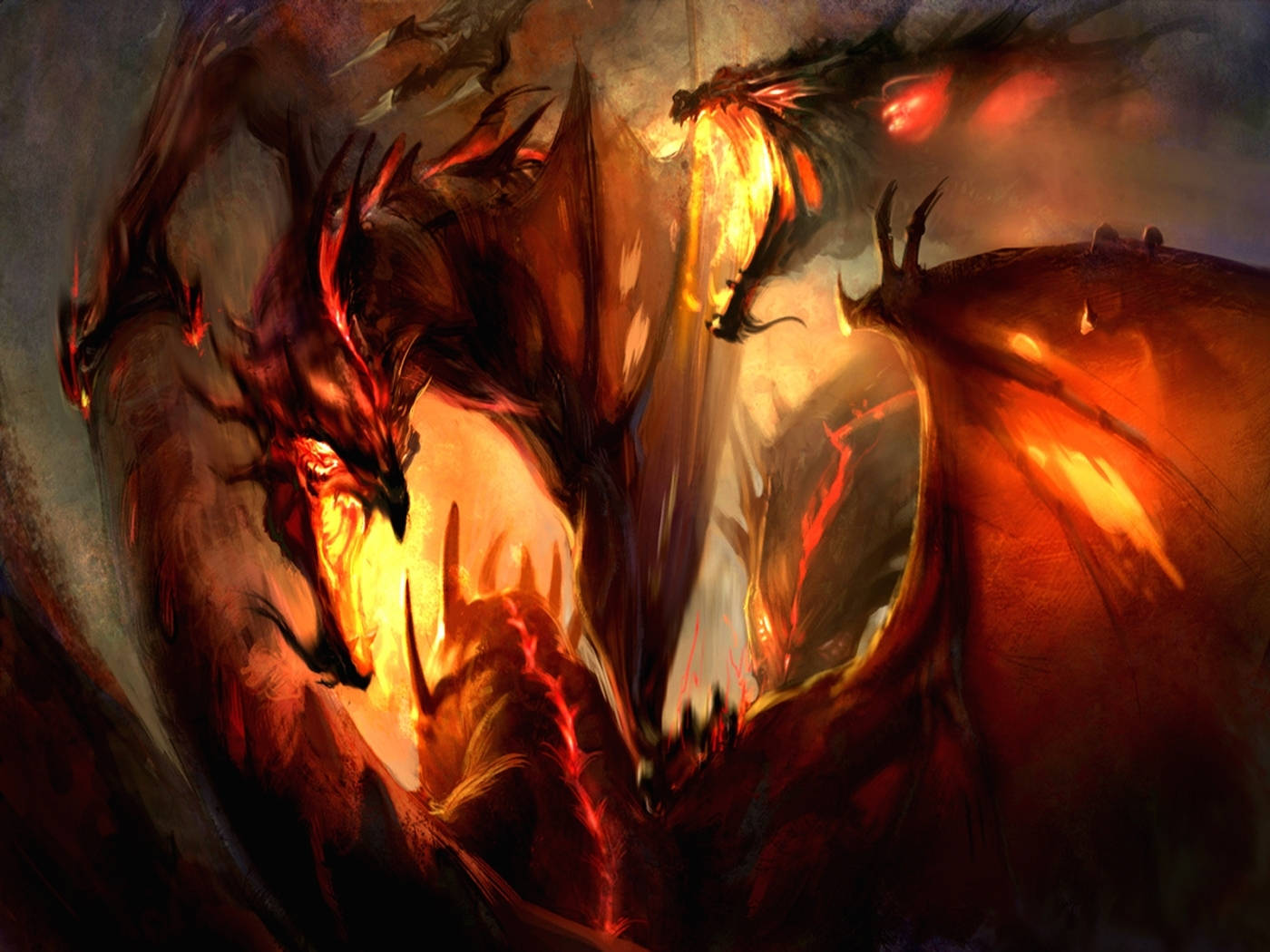 Fire Dragon Med Skarpe Horn Wallpaper
