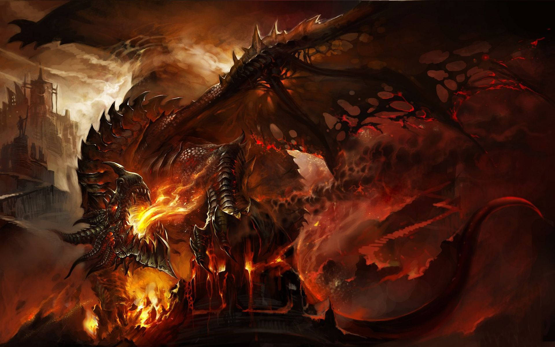 Majestic Fire Dragon Unleashing its Power Wallpaper