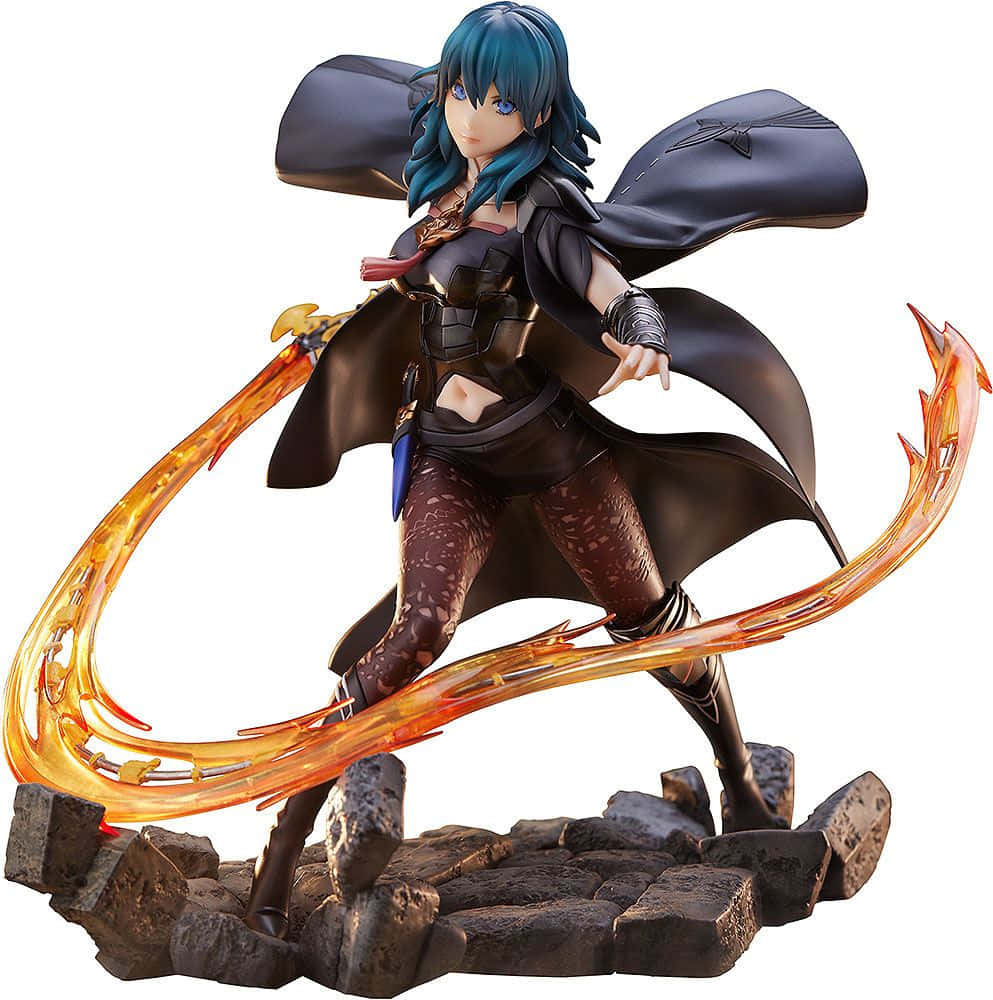 a figure of a girl with blue hair and flames