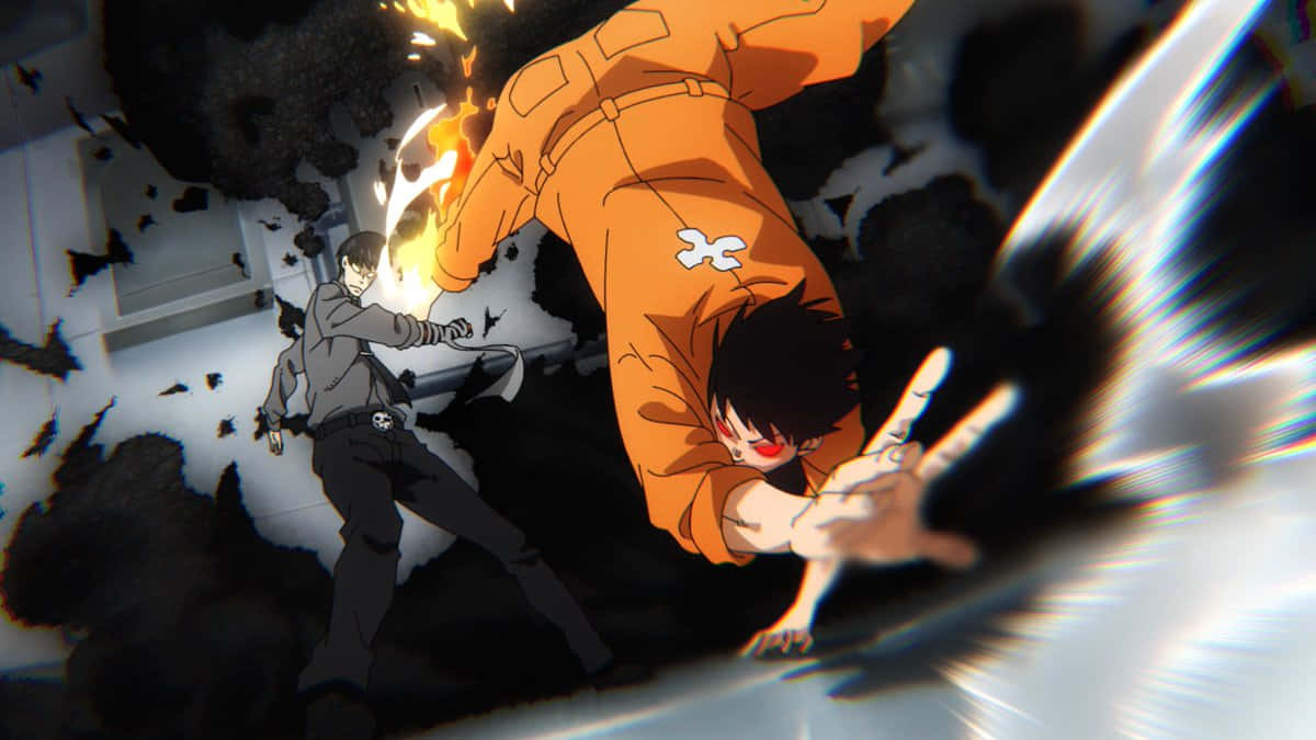 Fire Force Geanimeerde Gevechtsscène Achtergrond