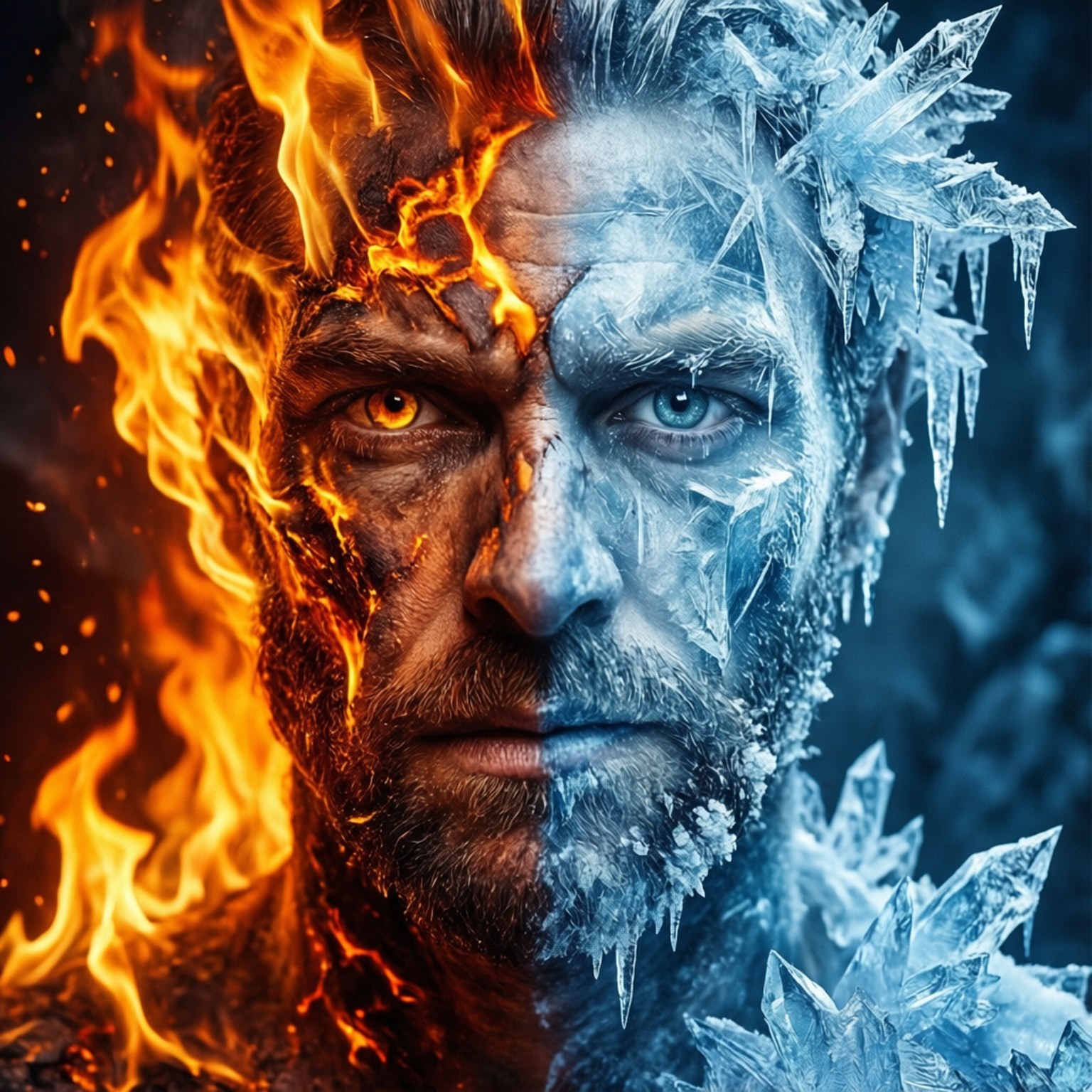 Fire Ice Split Face Papéis de Parede