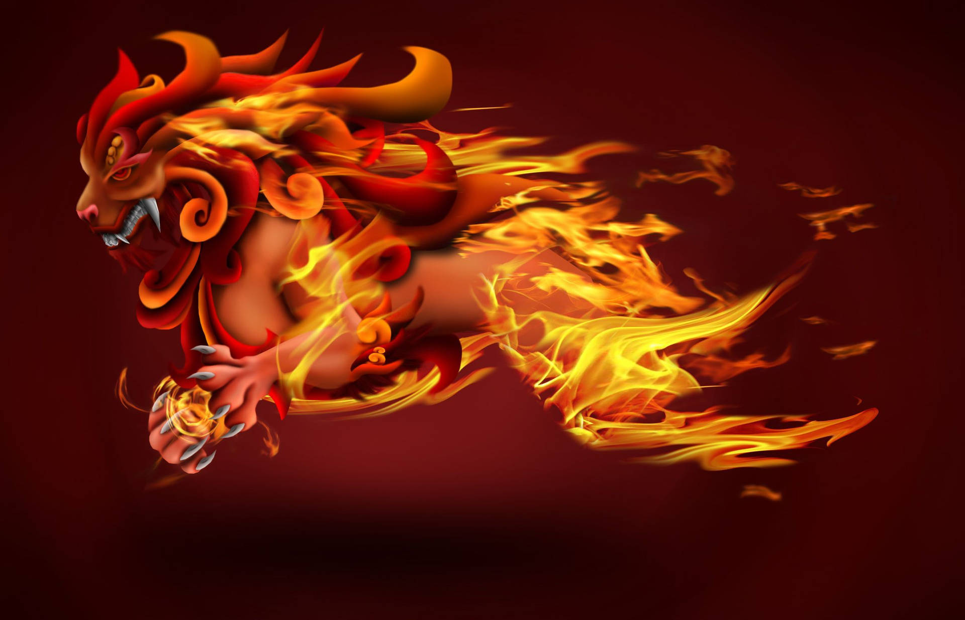 Fire Lion Japanese Art Wallpaper