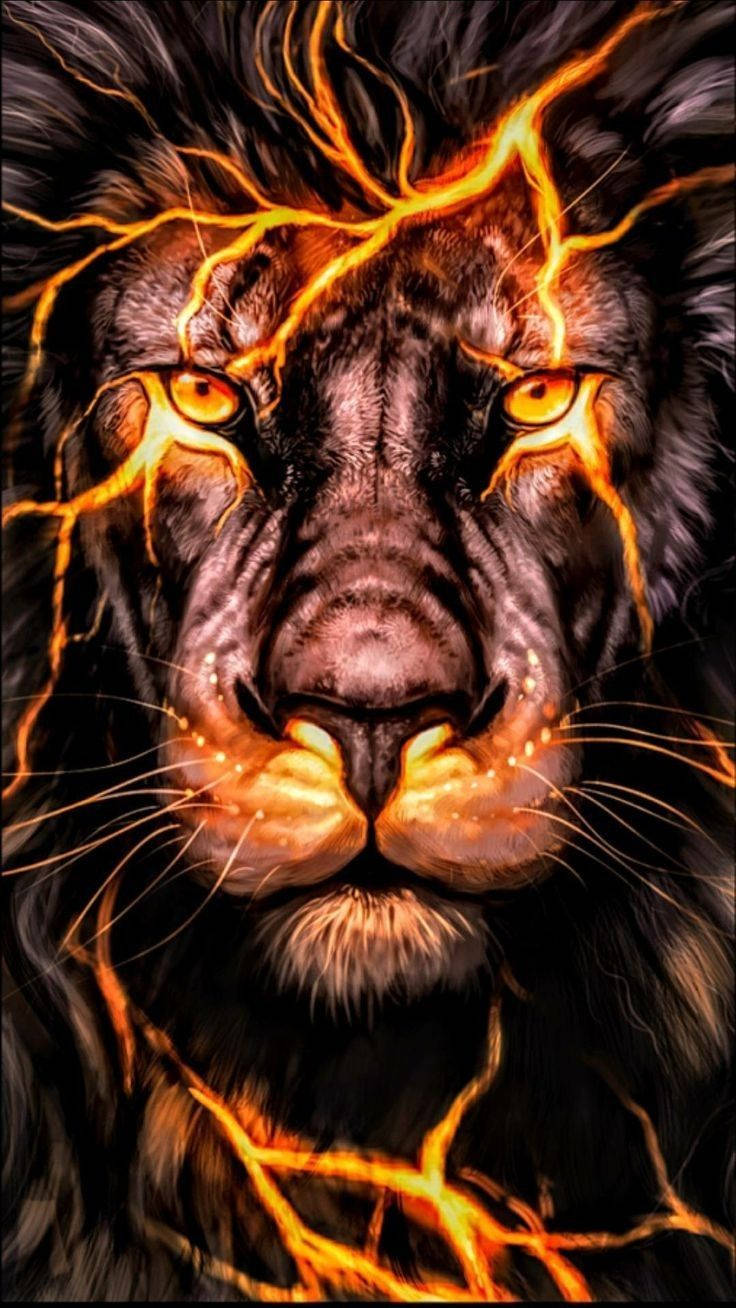 Fire Lion Lightning Graphic Wallpaper