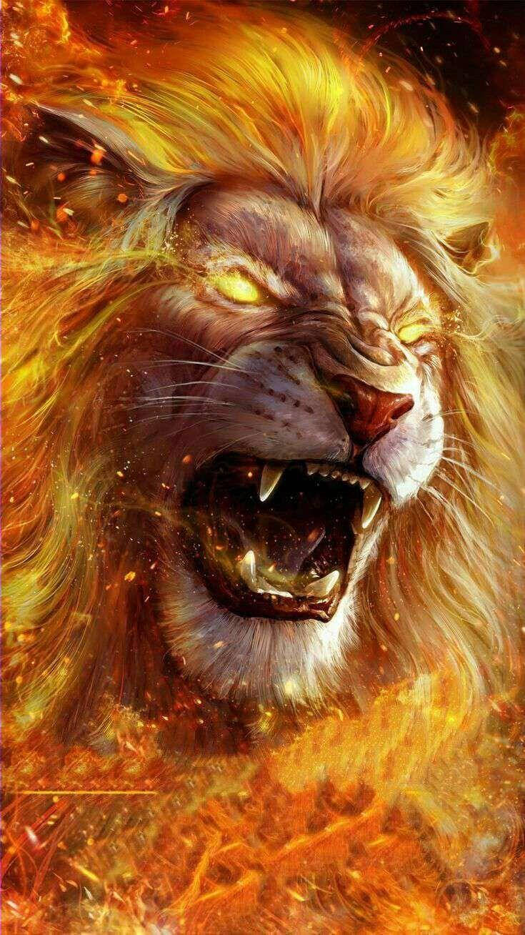 Fire Lion With Blazing Mane Wallpaper