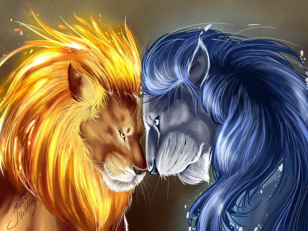 Fire Lion With Ice Lion Wallpaper