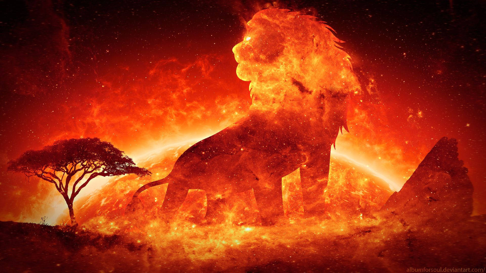 Fire Lion With Sun Backdrop Wallpaper