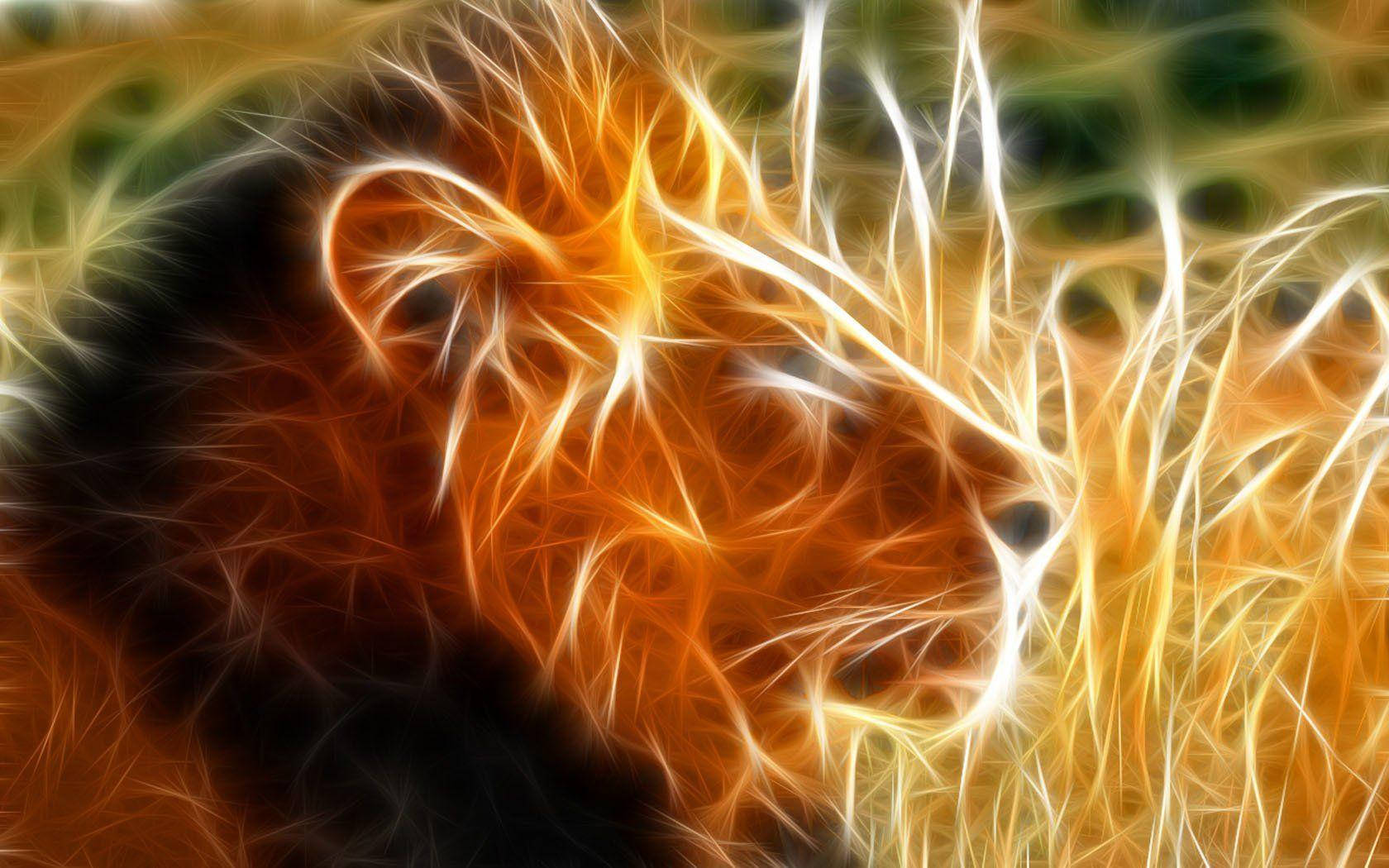 Fire Lion With Tall Grass Wallpaper