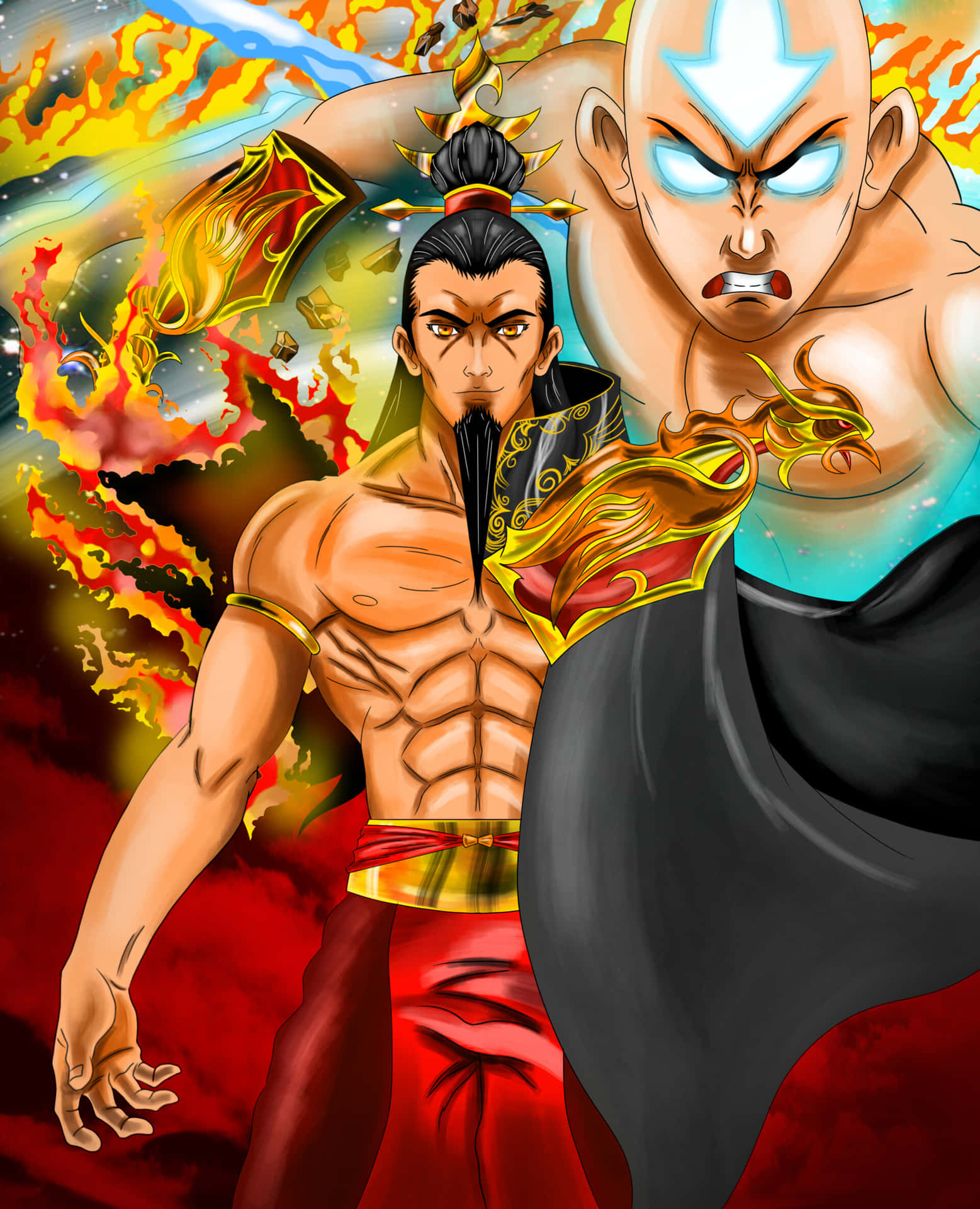 Fire Lord Ozai Dan Avatar Aang Berhadapan Wallpaper