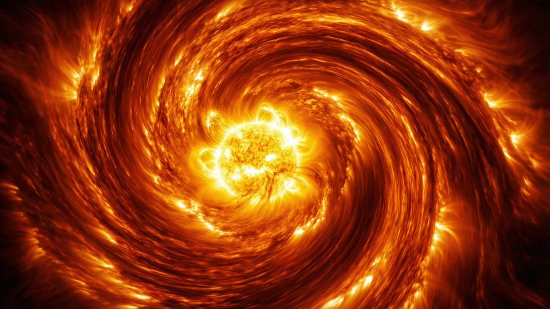 Intense oranje en rode plasma vortex achtergrond met een heldere kern.