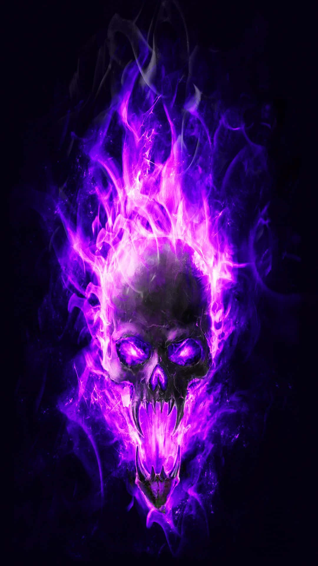 A Purple Skull With Flames On A Black Background Wallpaper