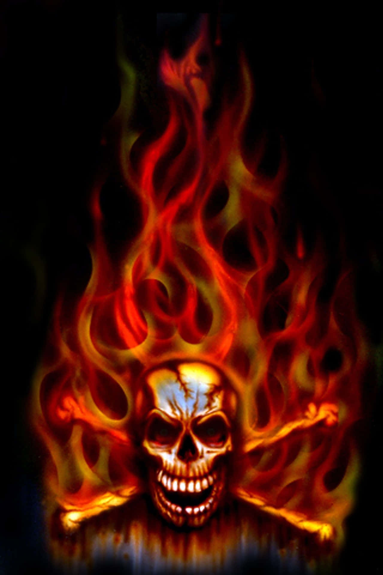 Illuminate the night with an eye-catching fire skull Wallpaper