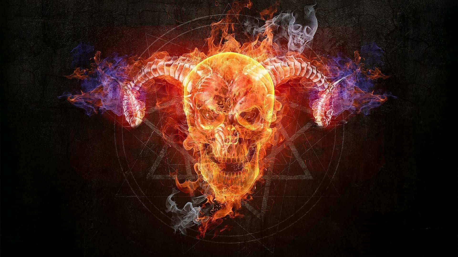 Fire Skull With Horns Wallpaper
