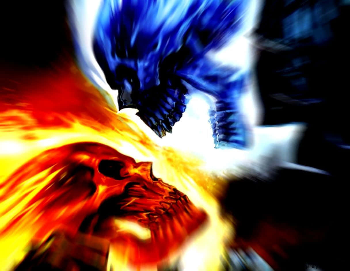 Blue And Red Fire Skull Wallpaper