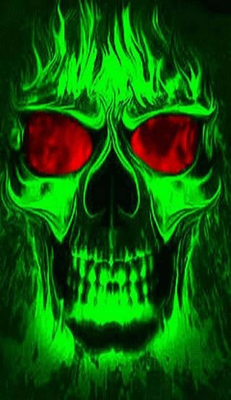 Neon Green Fire Skull Wallpaper
