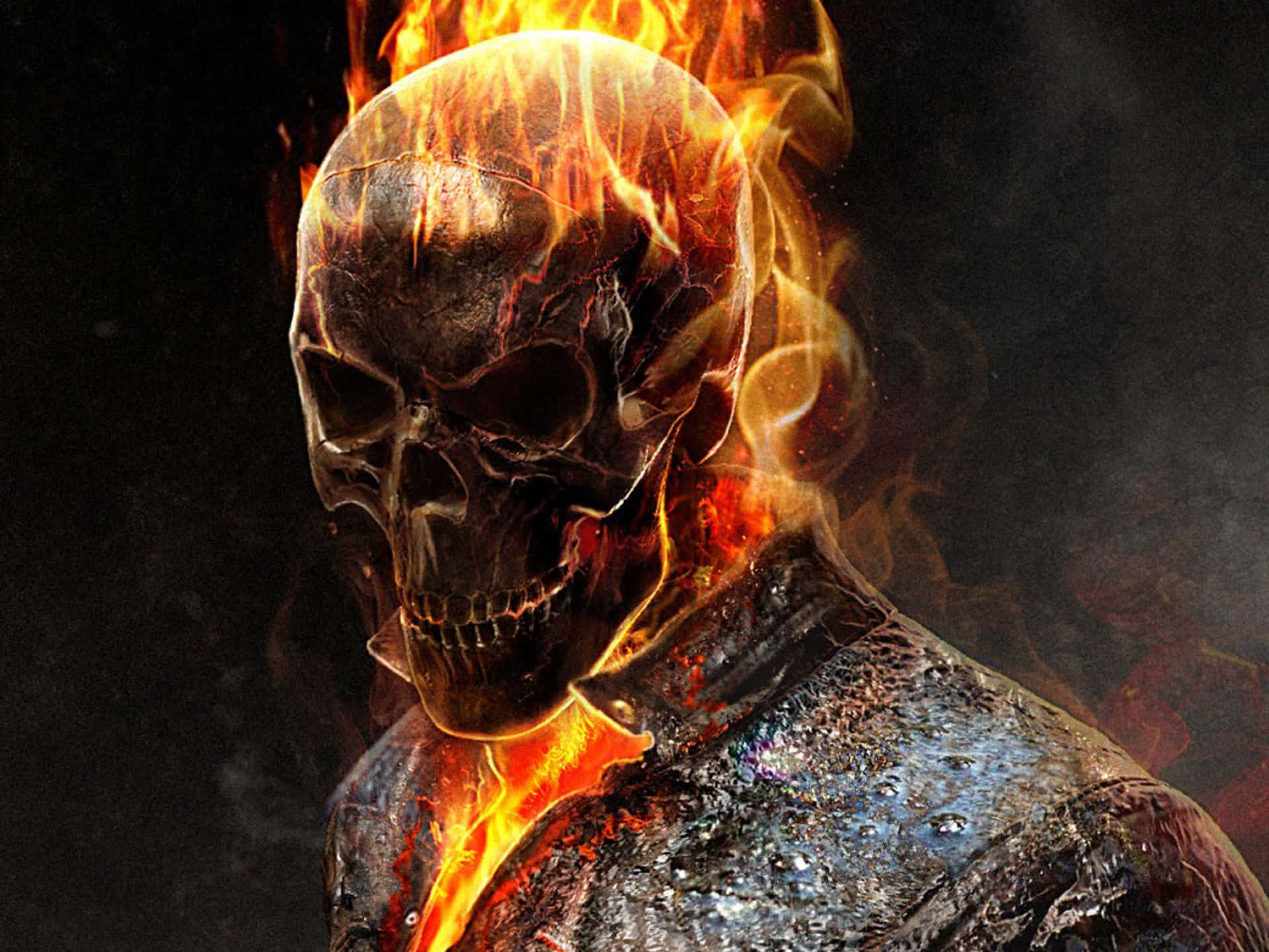 Unleash the fiery power of a blazing skull Wallpaper