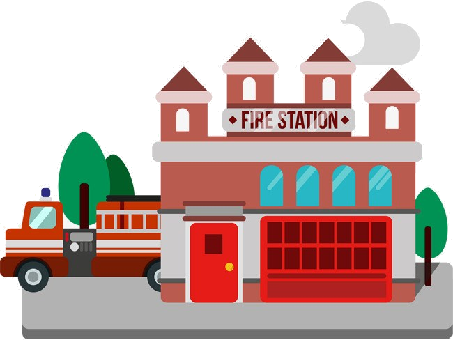 Fire Stationand Engine Illustration PNG