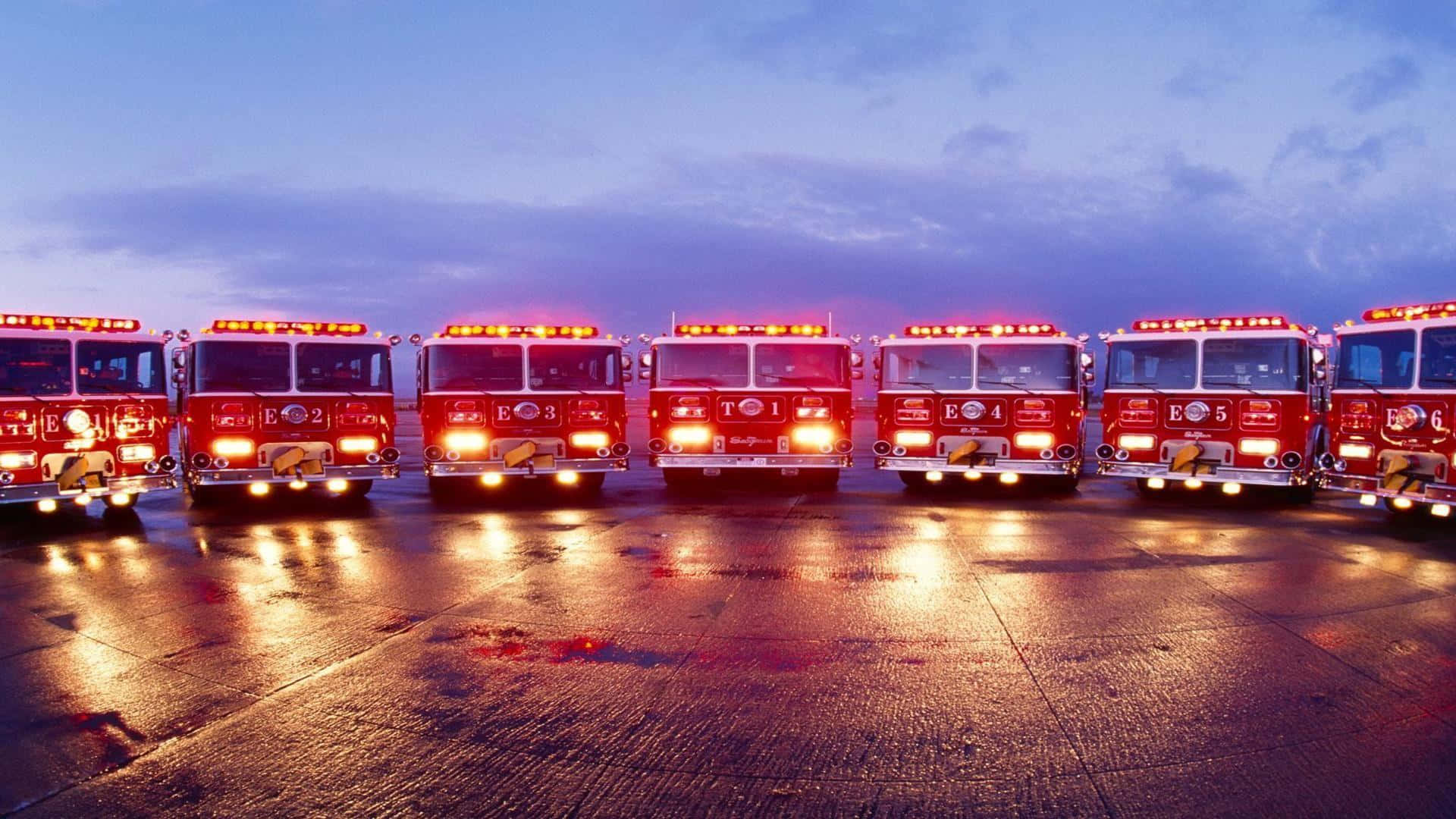 Coraggiosipompieri Si Precipitano In Azione Su Un Potente Camion Antincendio.